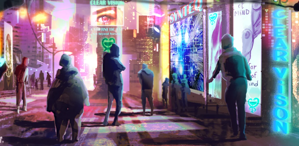 Rua neon de uma cidade futurista